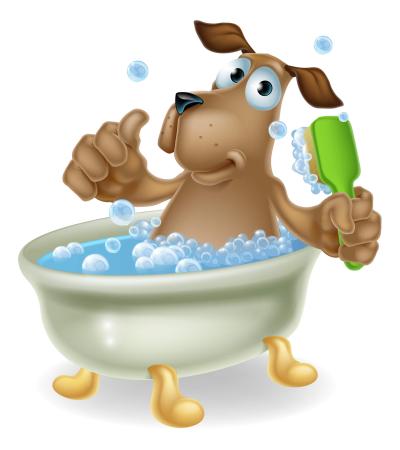 Grafik Hund in Badewanne
