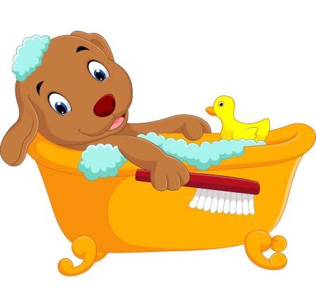 Grafik Hund in Badewanne