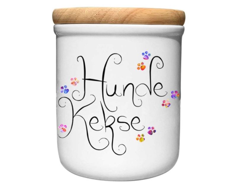 Keramik Hundekeks Dose mit Holzdeckel