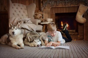 Kind liest Hundebuch Vorschaubild